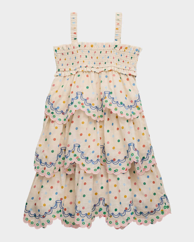 Girl's Everly Polka Dot Scallop Trim Dress, Size 1-